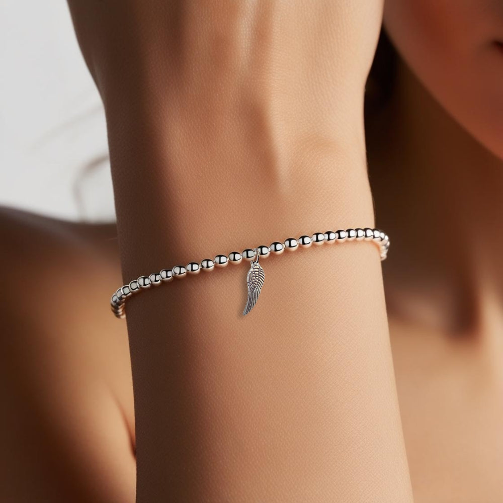 Angel Feather Silver Beaded Bracelet & Card