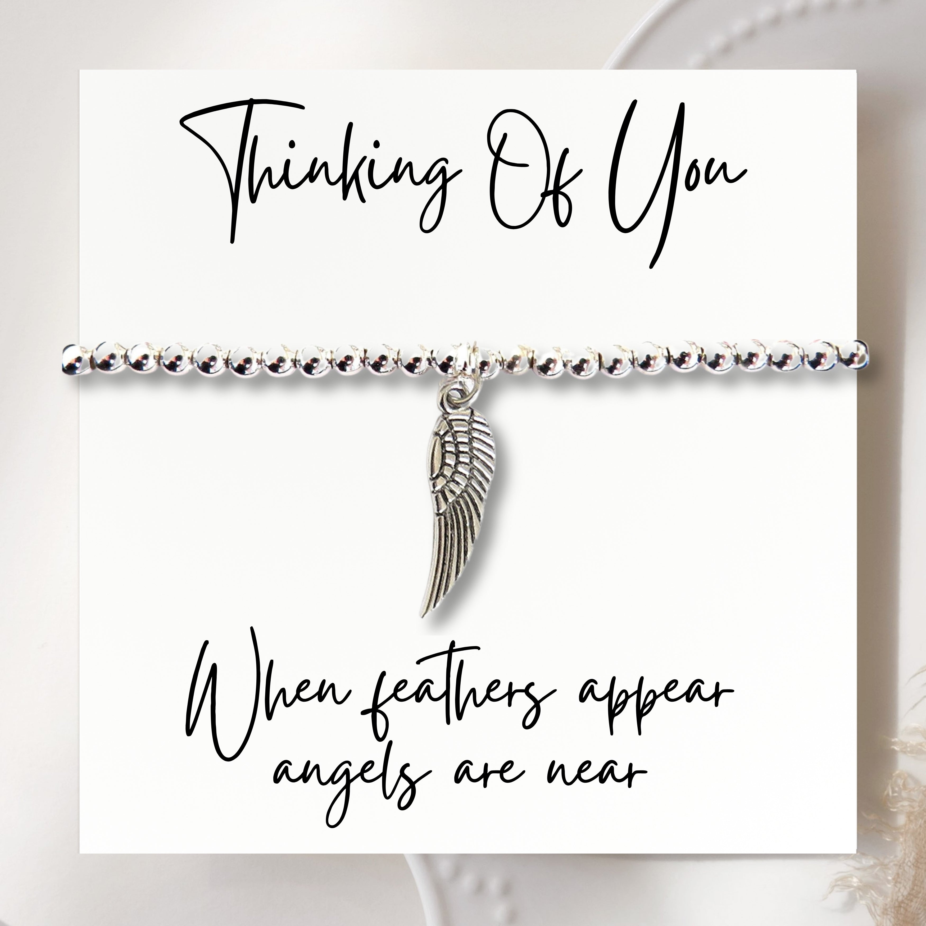 Angel Feather Silver Beaded Bracelet & Card