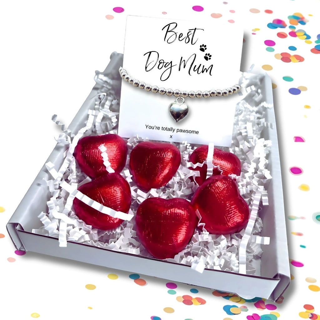 Best Dog Mum Mini Gift Hamper Silver Heart Bracelet