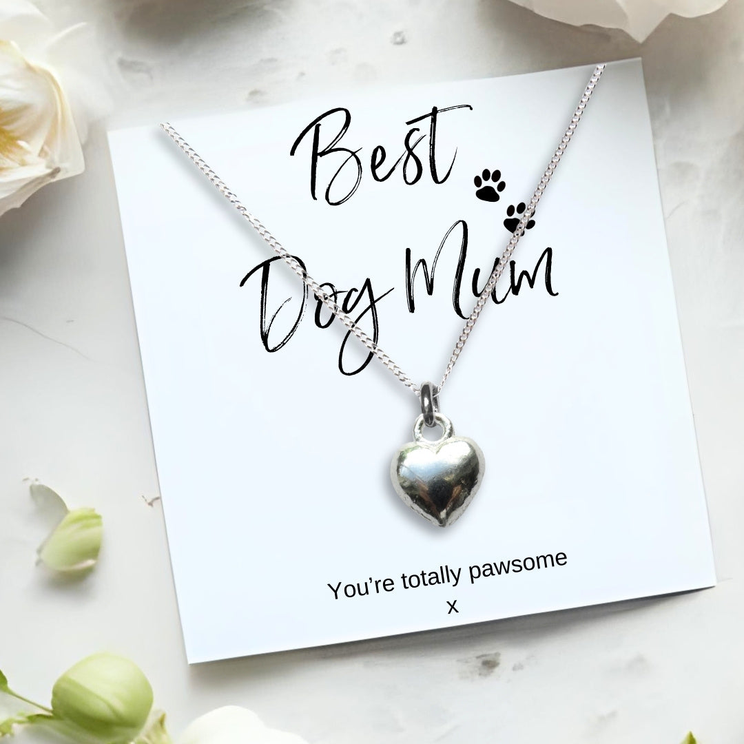 Best Dog Mum Mini Gift Hamper Silver Heart Necklace