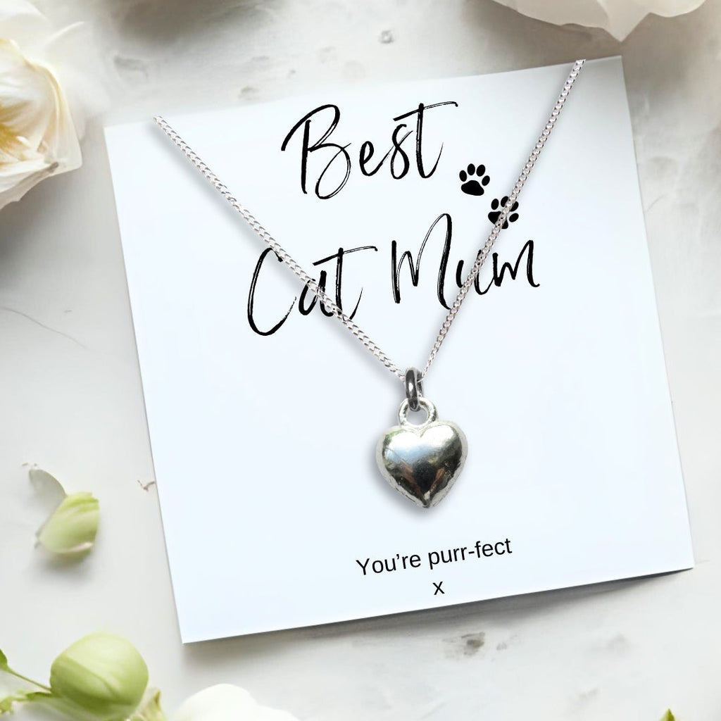 Best Cat Mum Mini Gift Hamper Silver Heart Necklace