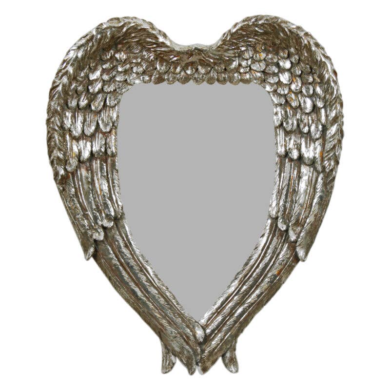 Antique Silver Angel Wings Mirror – Heart-Shaped Wall Mirror: Silver / Large