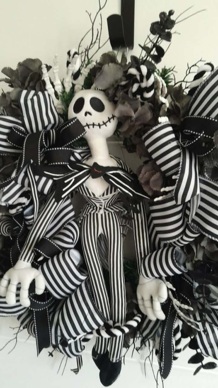 Jack Skellington Halloween wreath full view