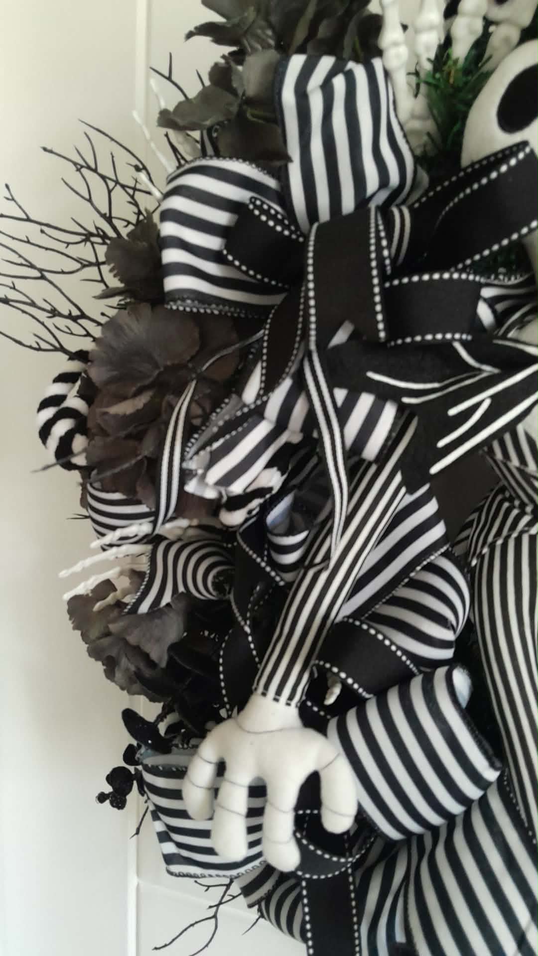 Jack Skellington wreath close-up hand detail