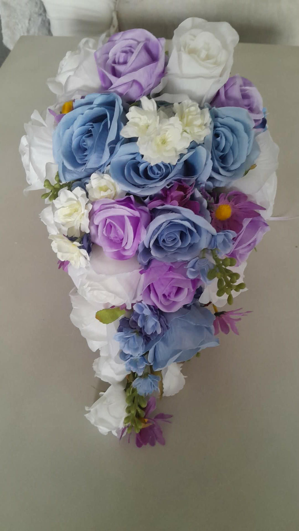 Thessaly full wedding flower set — cascading bridal bouquet, bridesmaid bouquet and corsage