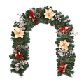 6ft spruce Christmas garland with champagne magnolia flowers pinecones and red ribbon bows festive decoration