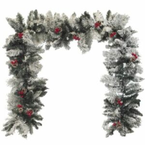 2.7m frosted spruce and pine Christmas garland with pinecones and red berries festive decoration