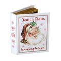 Santa Claus Is Coming To Town retro storage box with vintage Santa illustration and red snowflake design