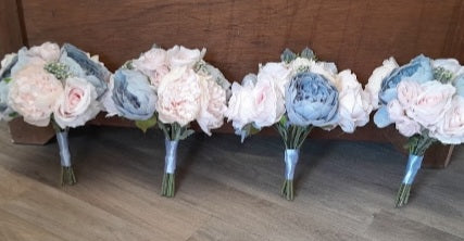 Calliope bridal bouquet - dusty blue peony and blush garden roses