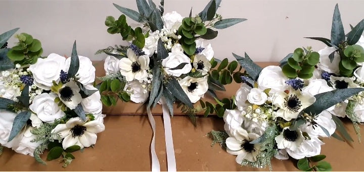 Meliora bridesmaid bouquet set - white peonies, anemones and sage foliage