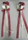 Briseis ribbon wands - burgundy and ivory roses with trailing burgundy and cream ribbons