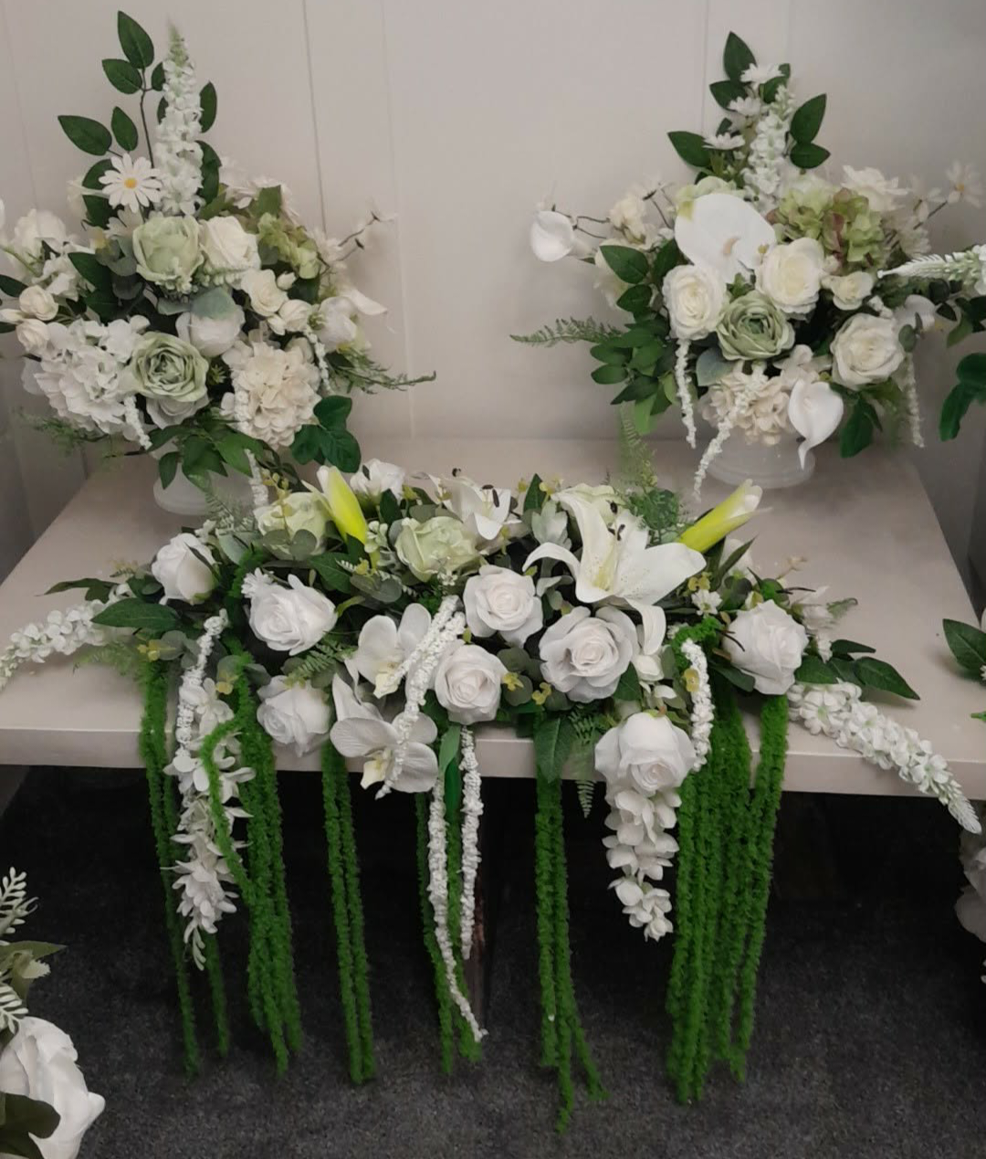 Timeless Elegance table centrepiece and floor arrangements