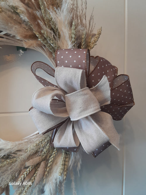 14 Inch Chunky Wicker Wreath with Pampas, Dried Lagurus & Wheat Grass
