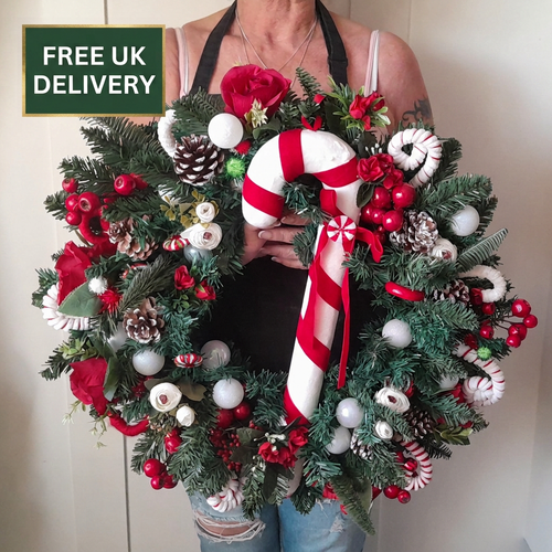 22 inch Candy Cane wreath with badge