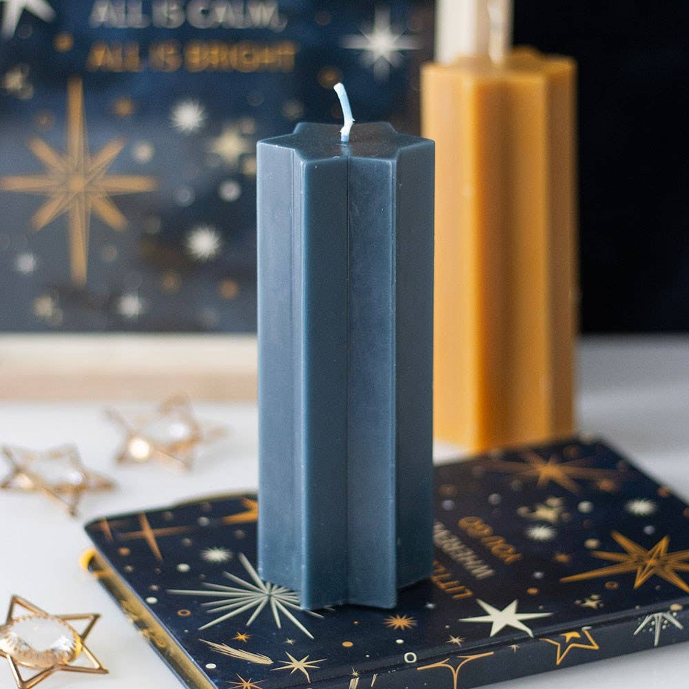 Navy Starry Night Star Shaped Pillar Candle