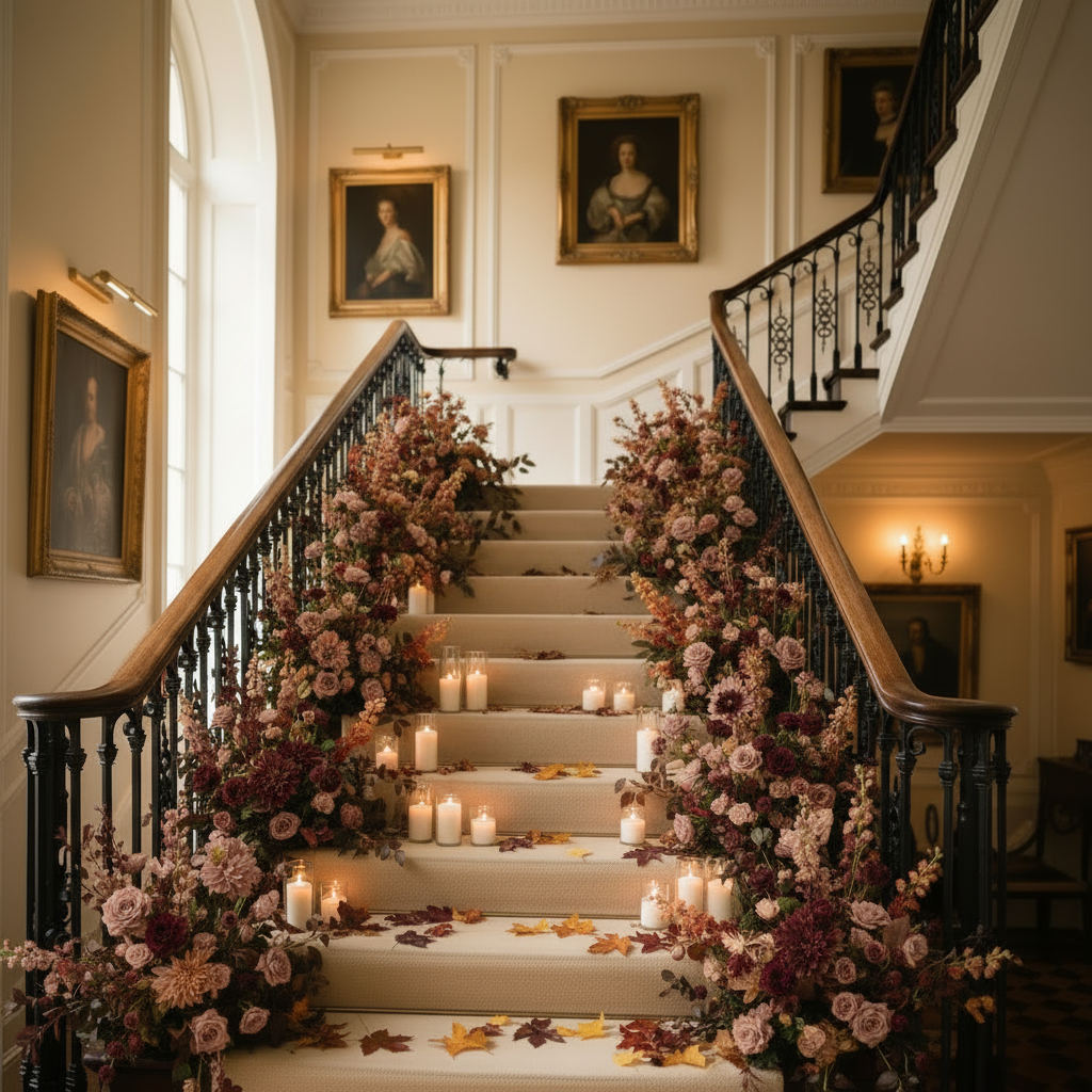 40cm Floral Step Decor - Burgundy