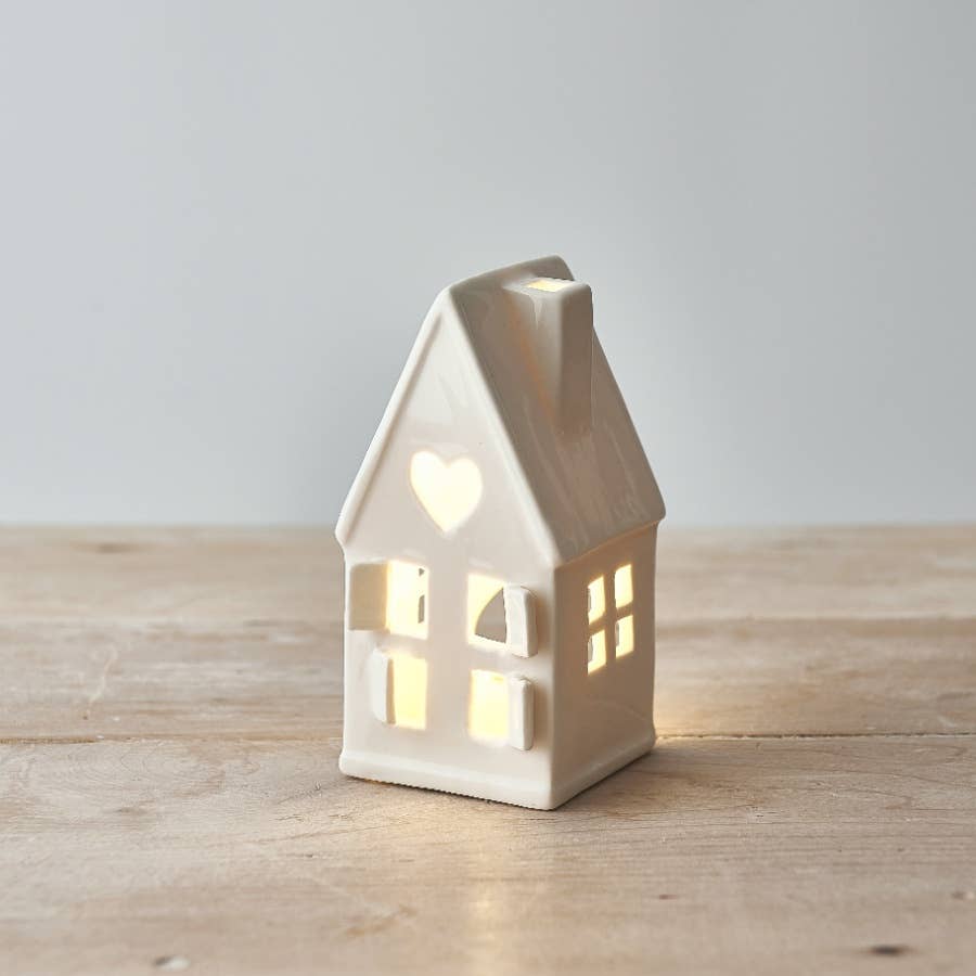 Dainty White House T-light Holder, 11.5cm
