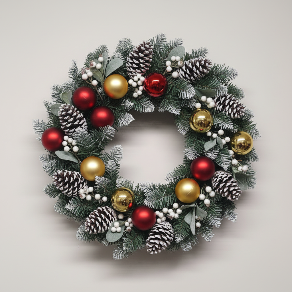 50cm Wreath - Red & Gold Baubles 50/50