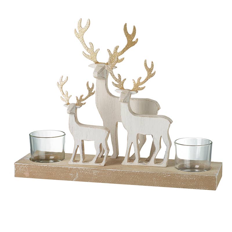 Wooden Deer Family Tea Light Holder