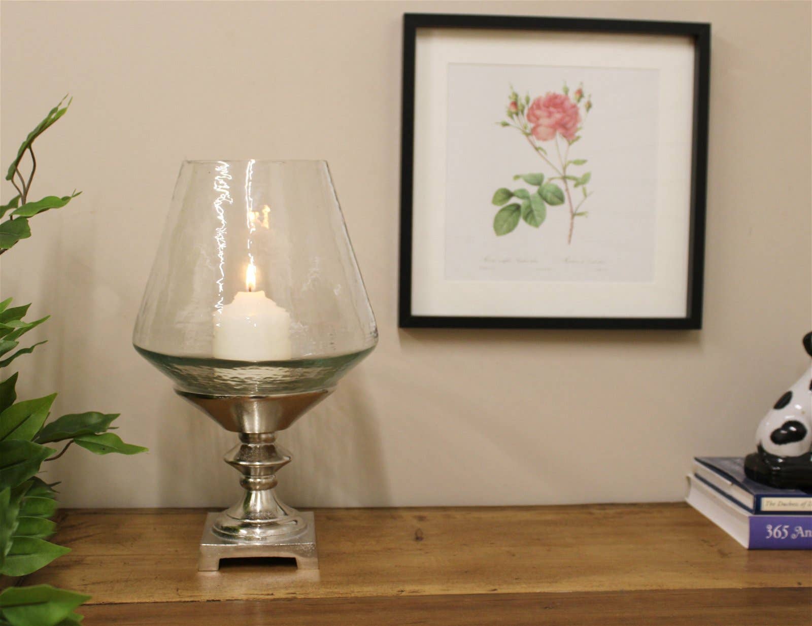 Hurricane Pillar Candle Stand Silver