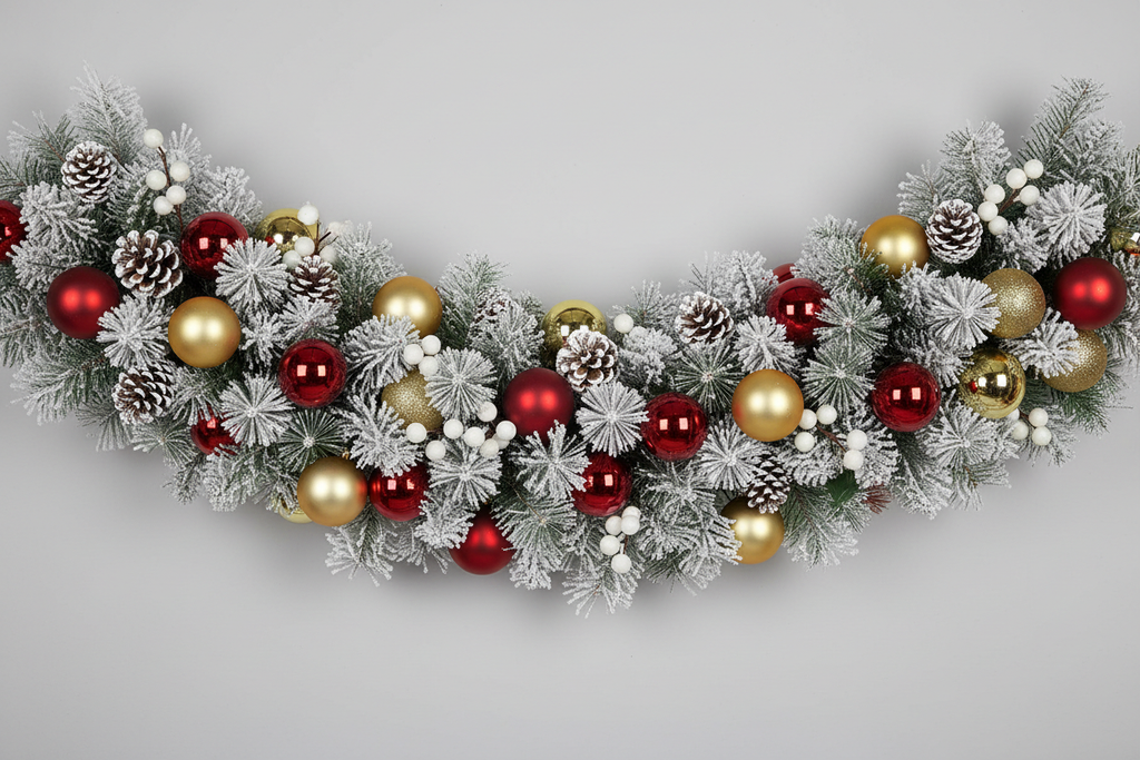 6ft Christmas Garland - Red & Gold Baubles