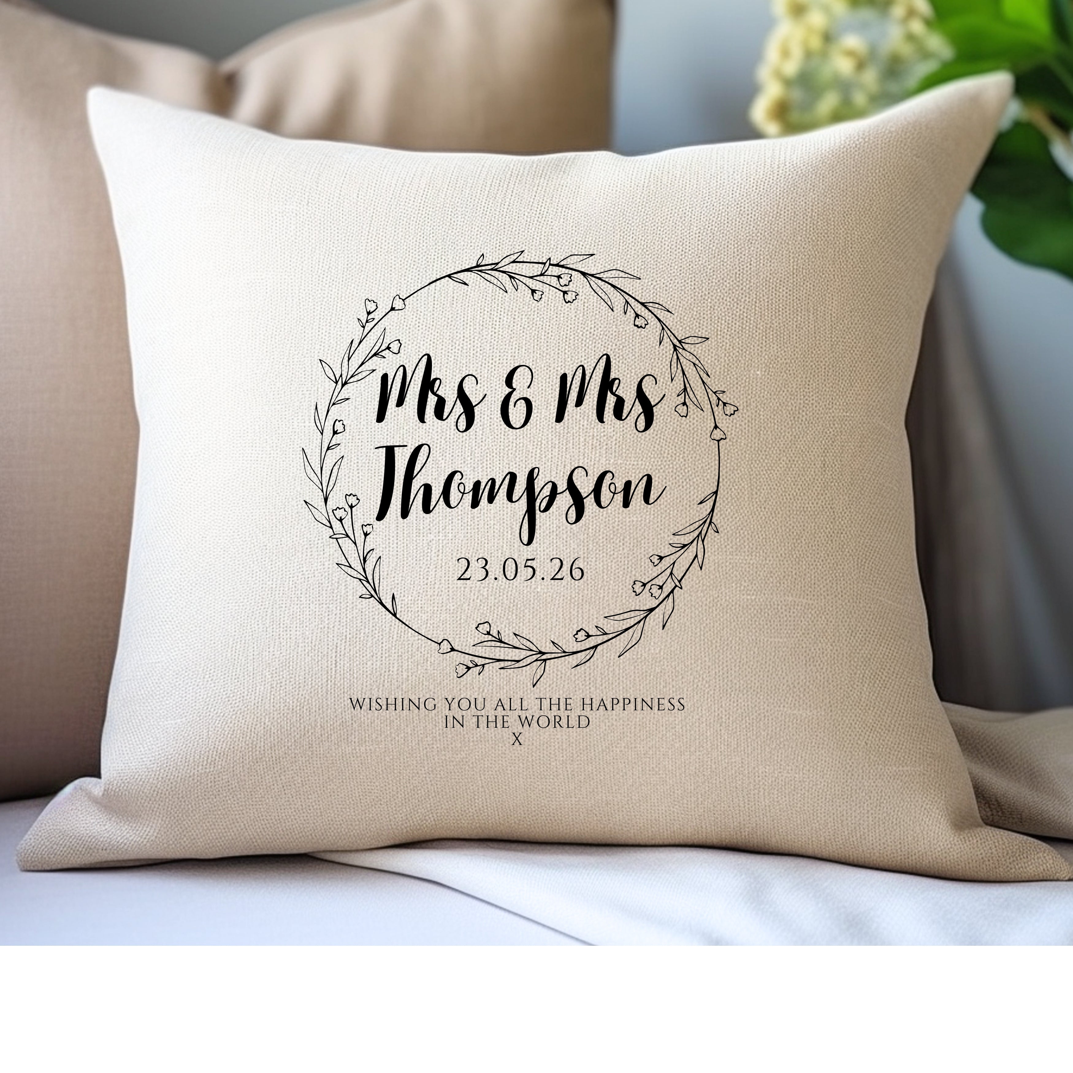 Personalised Wild Flower Wedding Cushion