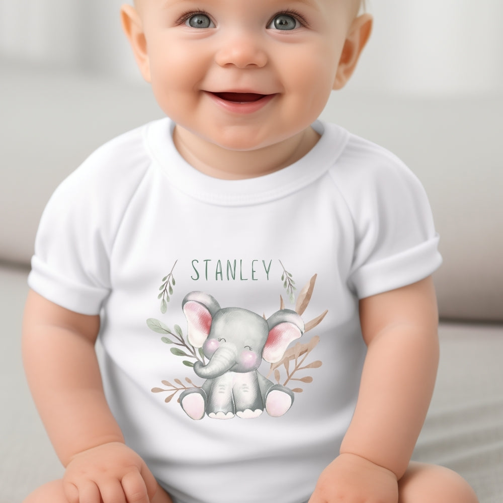 Personalised Happy Elephant Gift Hamper - Teddy & Baby Vest