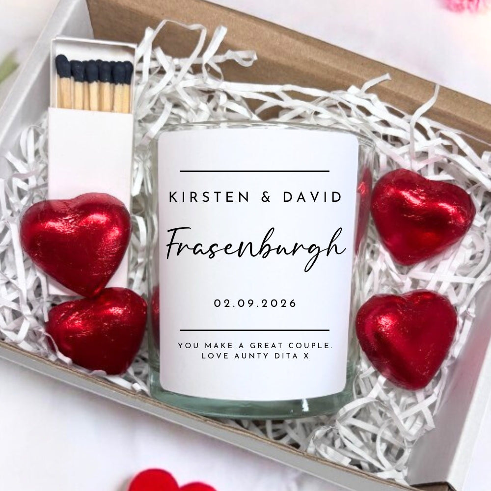 Personalised Minimalist Wedding Candle Gift Set | Keepsake for Couples