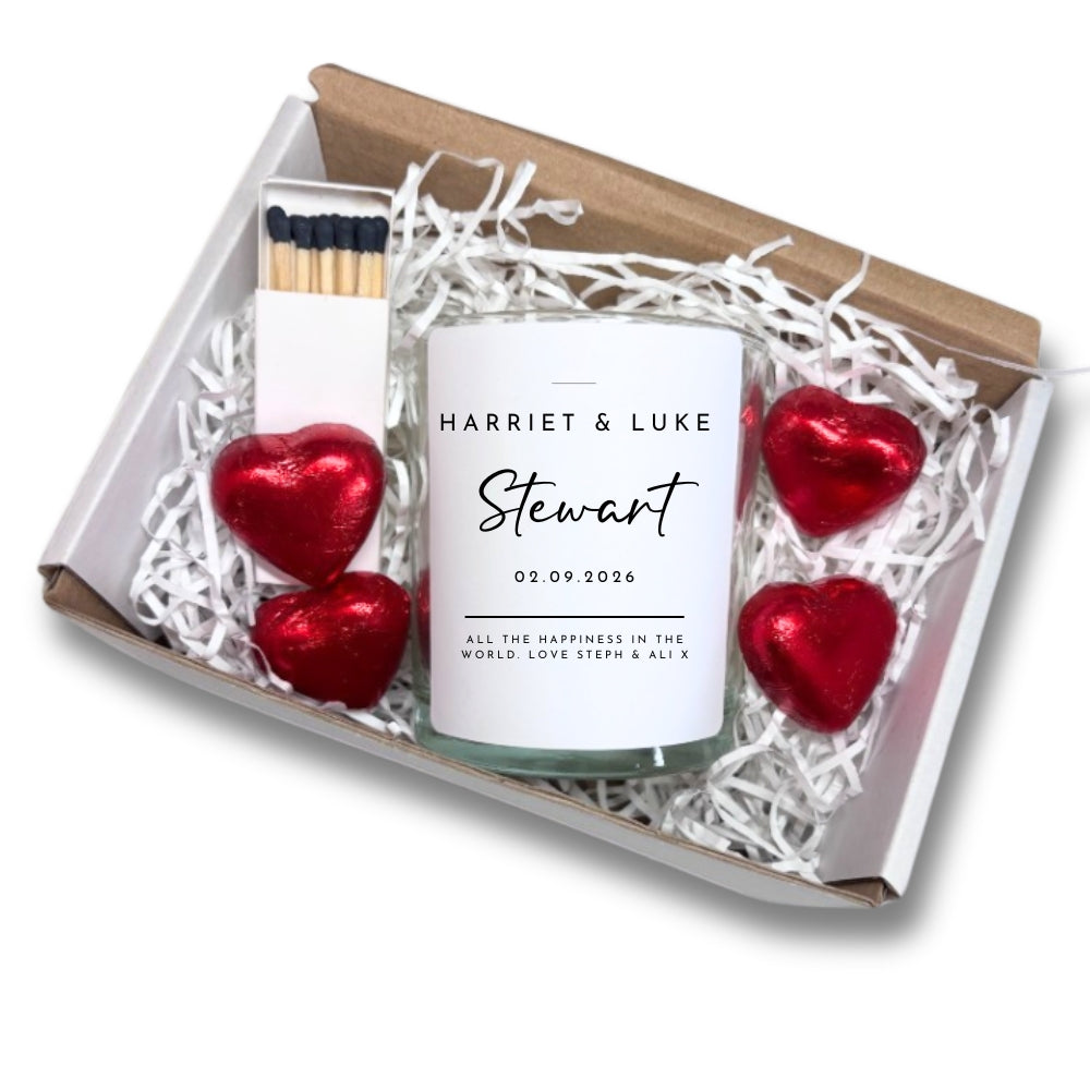 Personalised Minimalist Wedding Candle Gift Set | Keepsake for Couples