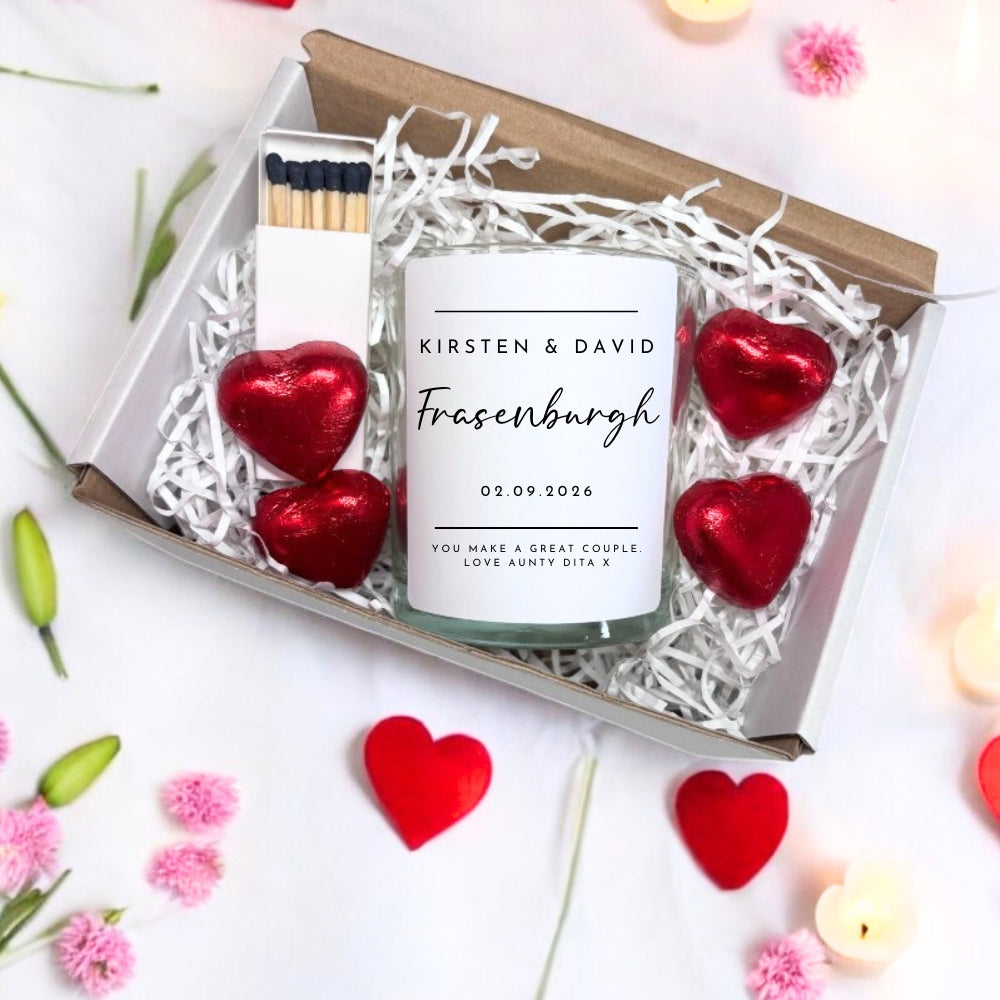 Personalised Minimalist Wedding Candle Gift Set | Keepsake for Couples
