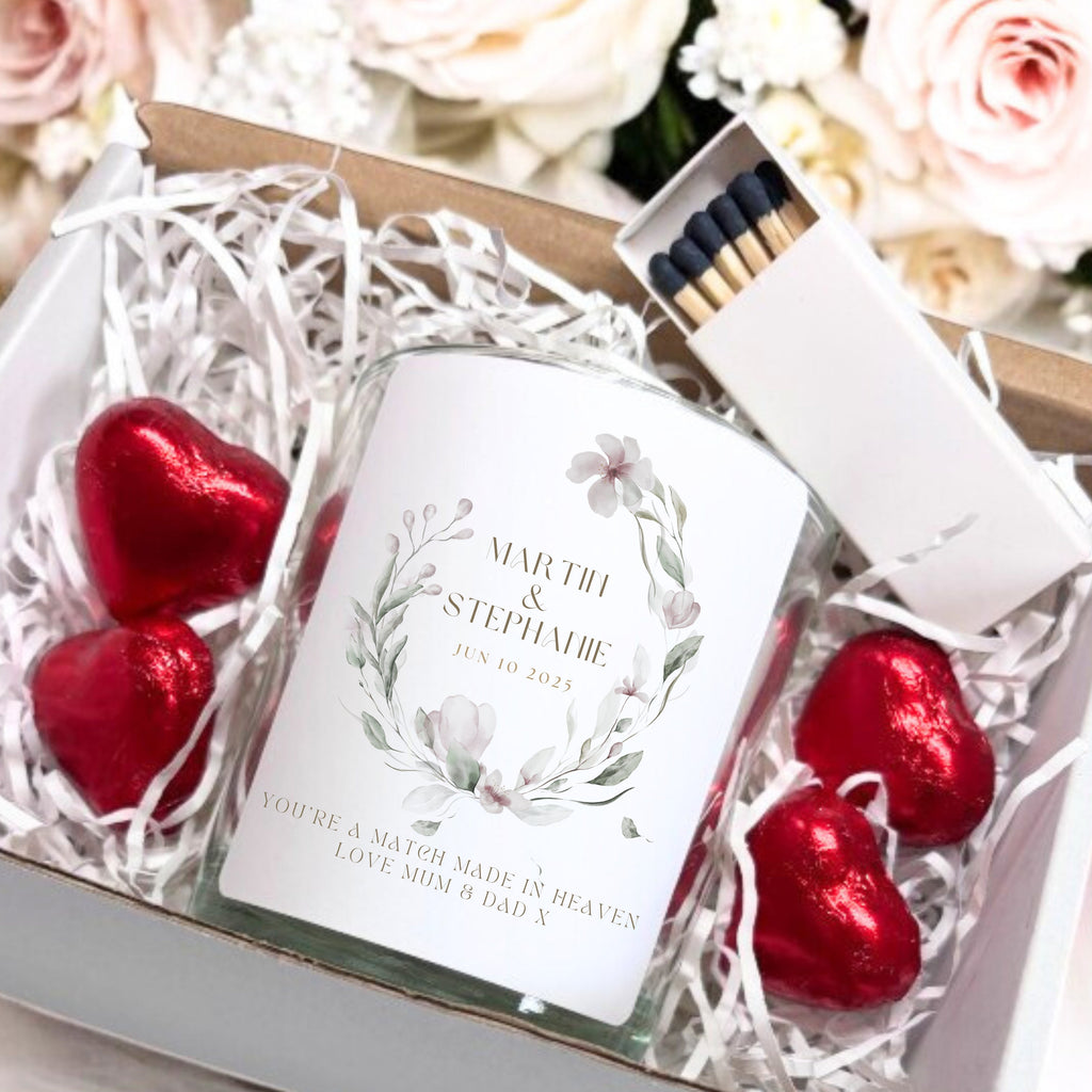 Personalisiertes Aquarell-Blumen-Kerzen-Geschenkset | Erinnerungsstück für Paare