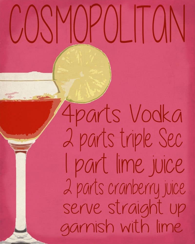 Vintage Metal Sign - Cosmopolitan Cocktail Recipe: Pink/Red/Yellow