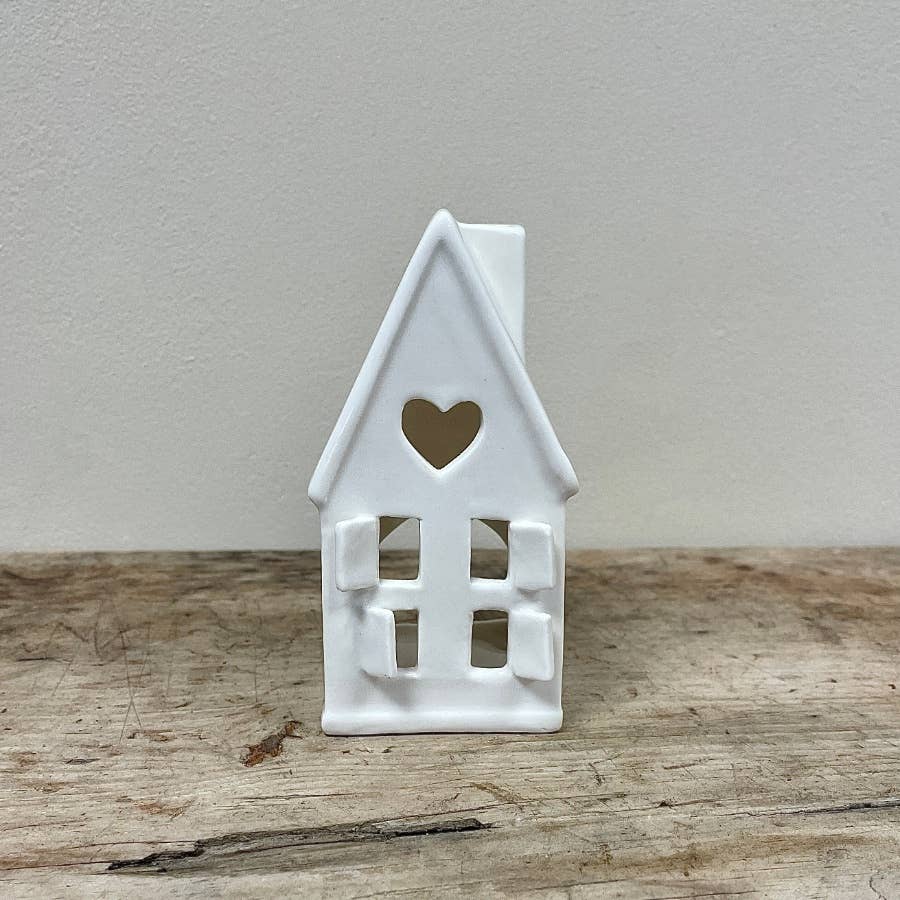Dainty White House T-light Holder, 11.5cm
