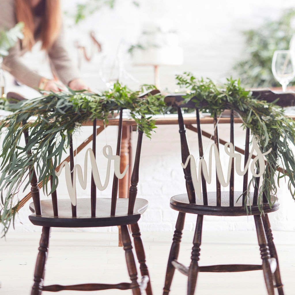 Wooden Mr and Mrs Wedding Chair Signs