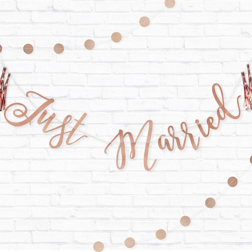 Just Married Rose Gold Glitter Bunting