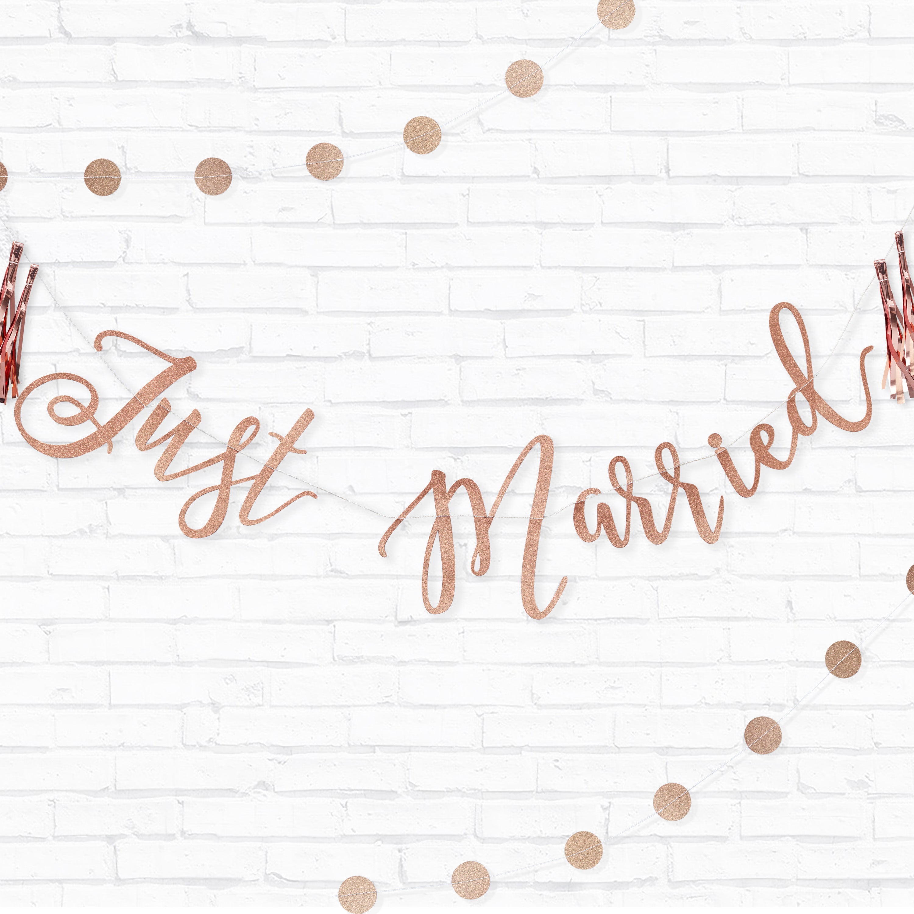 Just Married Rose Gold Glitter Bunting