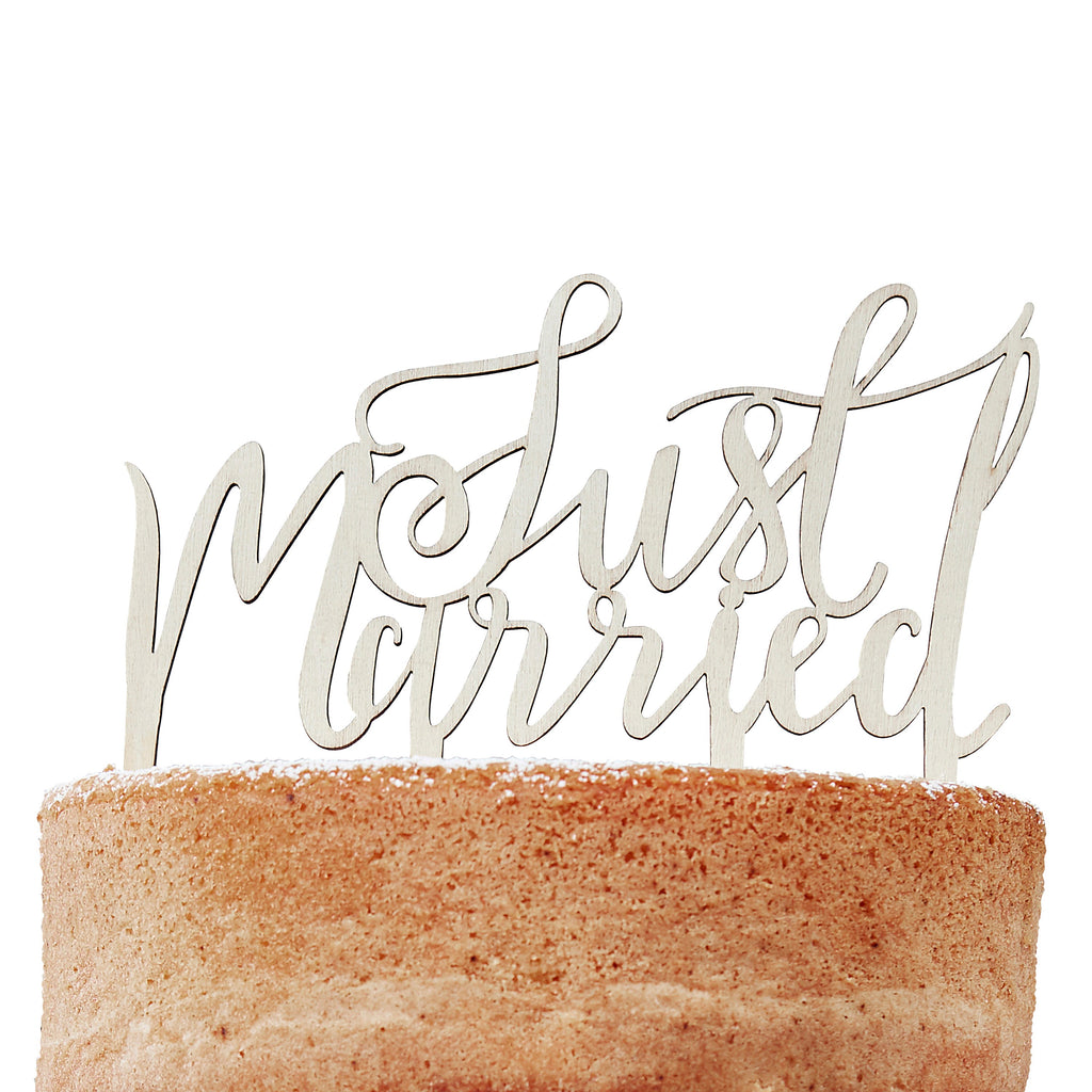 Wooden Just Married Wedding Cake Topper