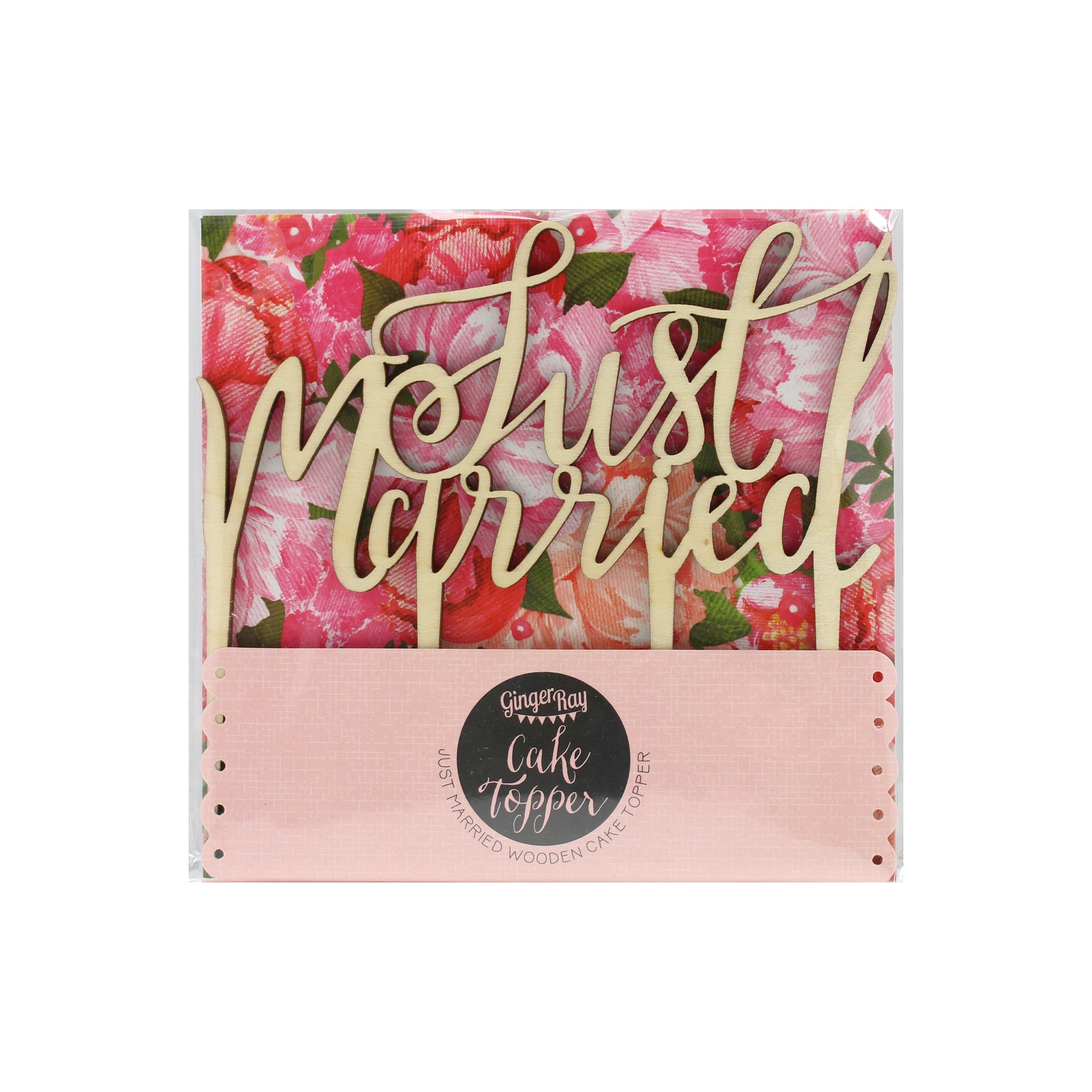Wooden Just Married Wedding Cake Topper