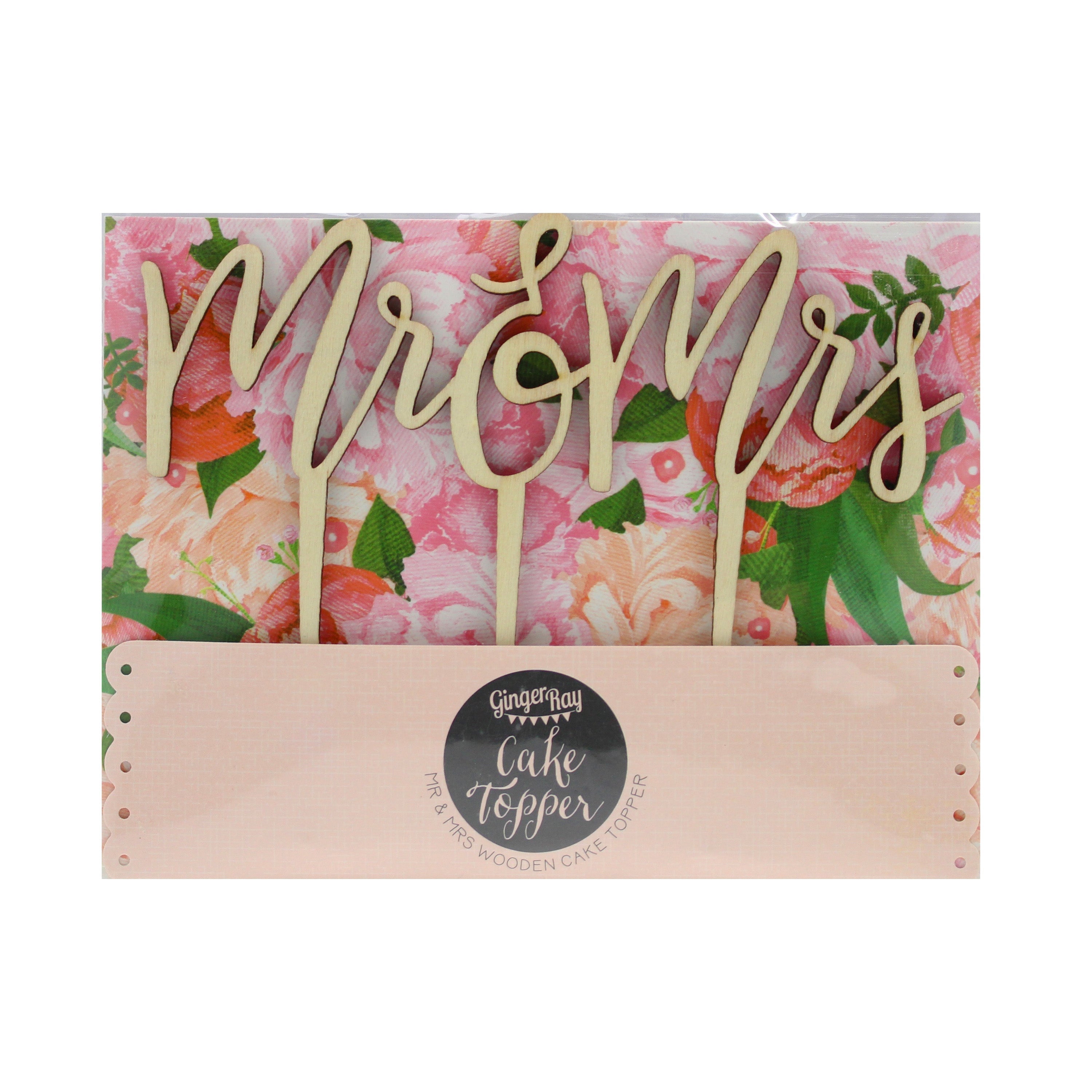 Wooden Mr and Mrs Wedding Cake Topper- 10 Inner Pack