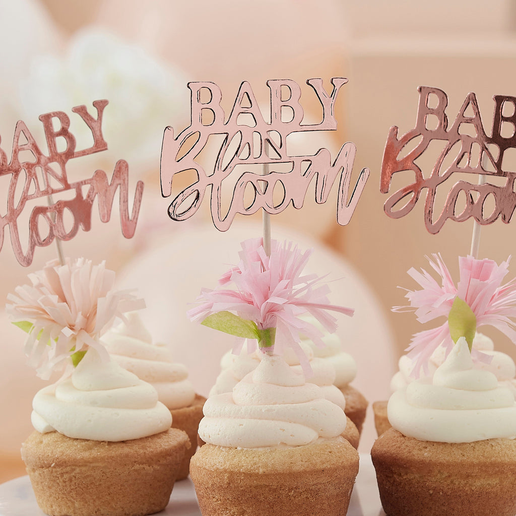 Rose Gold Floral Baby Shower Cupcake Toppers