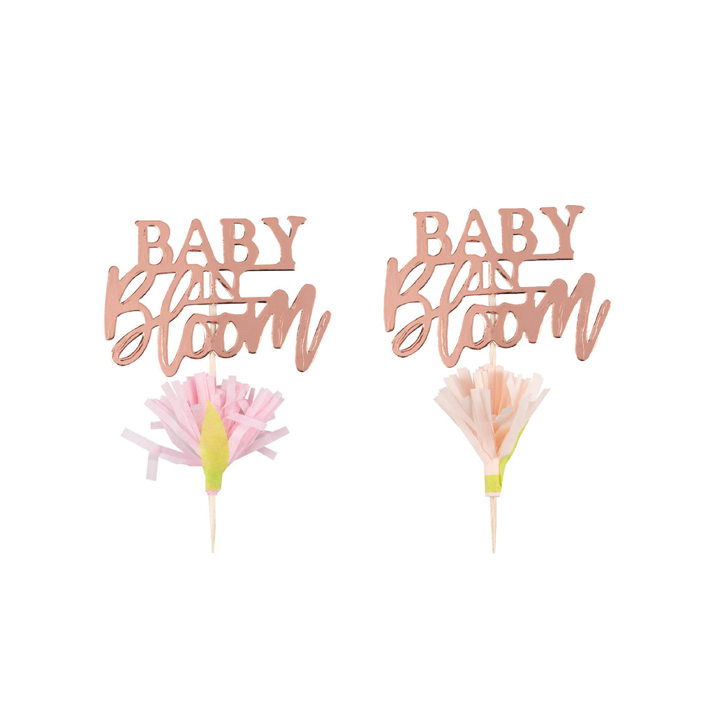 Rose Gold Floral Baby Shower Cupcake Toppers