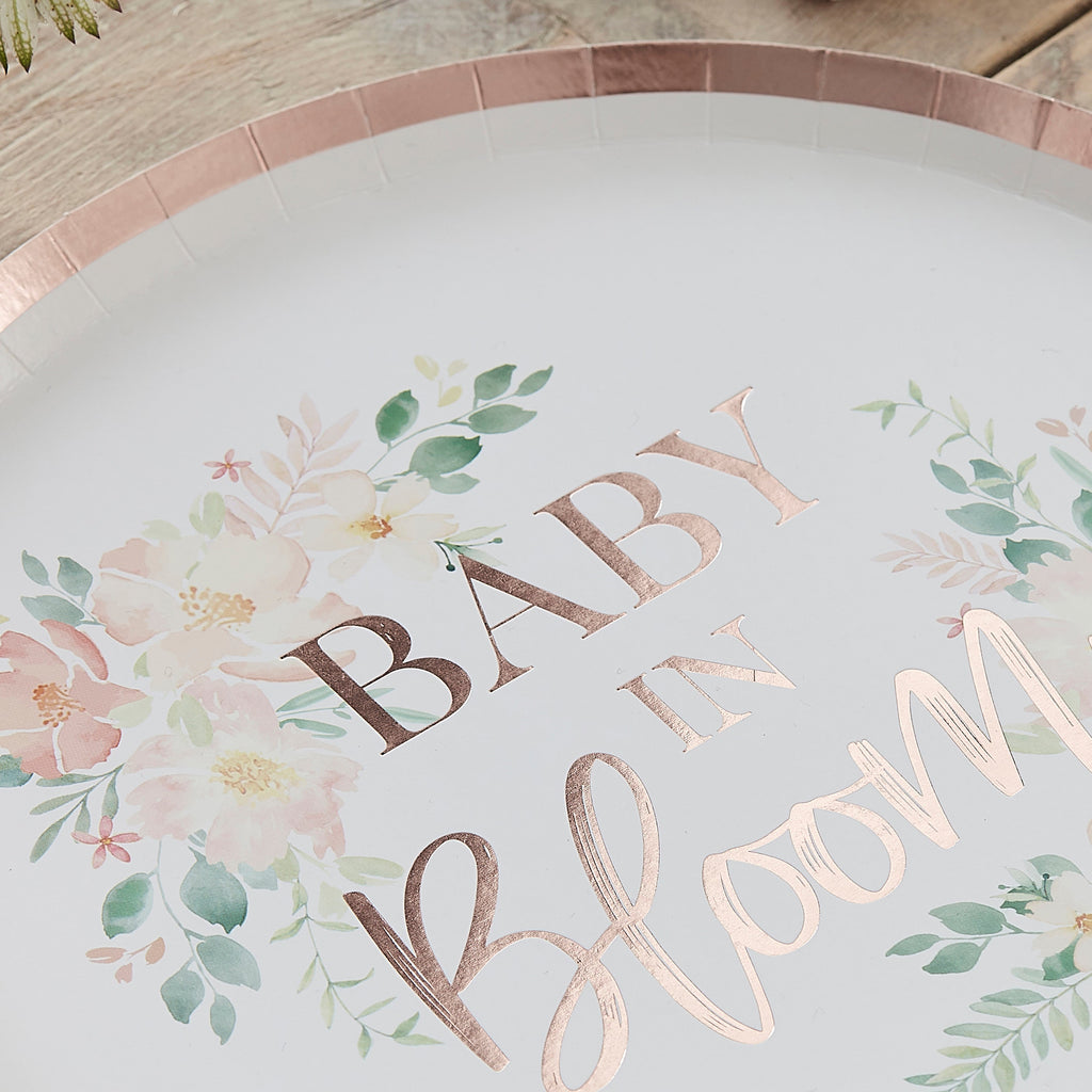 Rose Gold Baby In Bloom Baby Shower Plates- 5 Inner Pack
