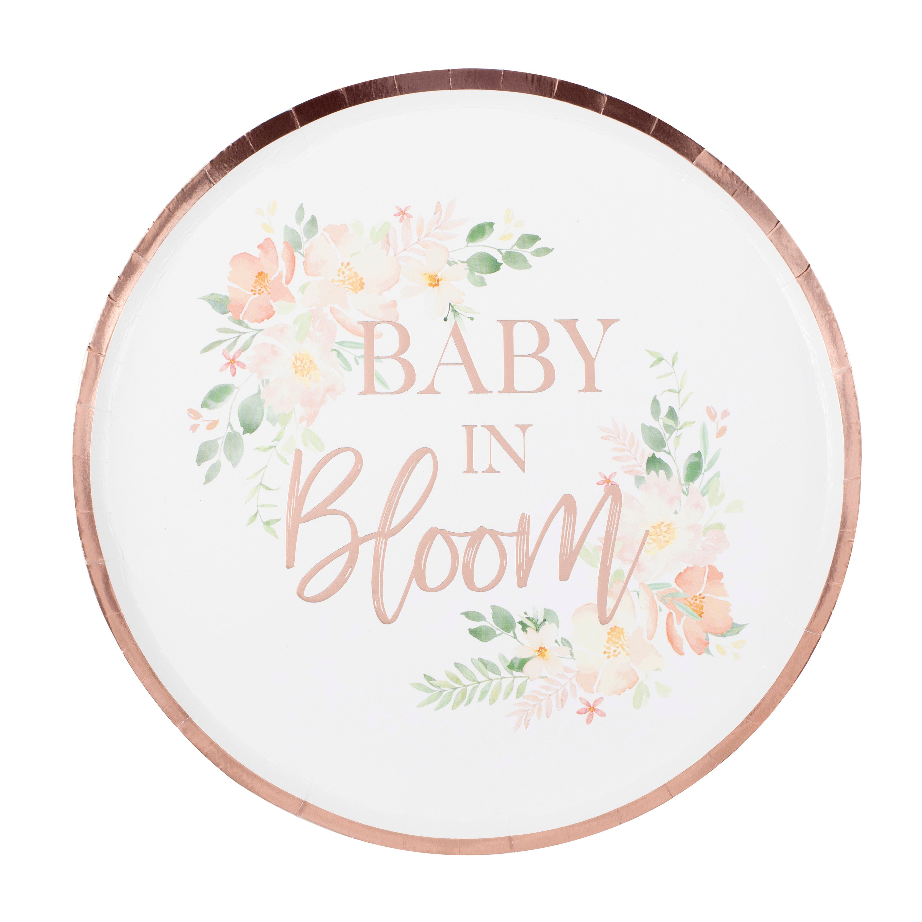 Rose Gold Baby In Bloom Baby Shower Plates- 5 Inner Pack