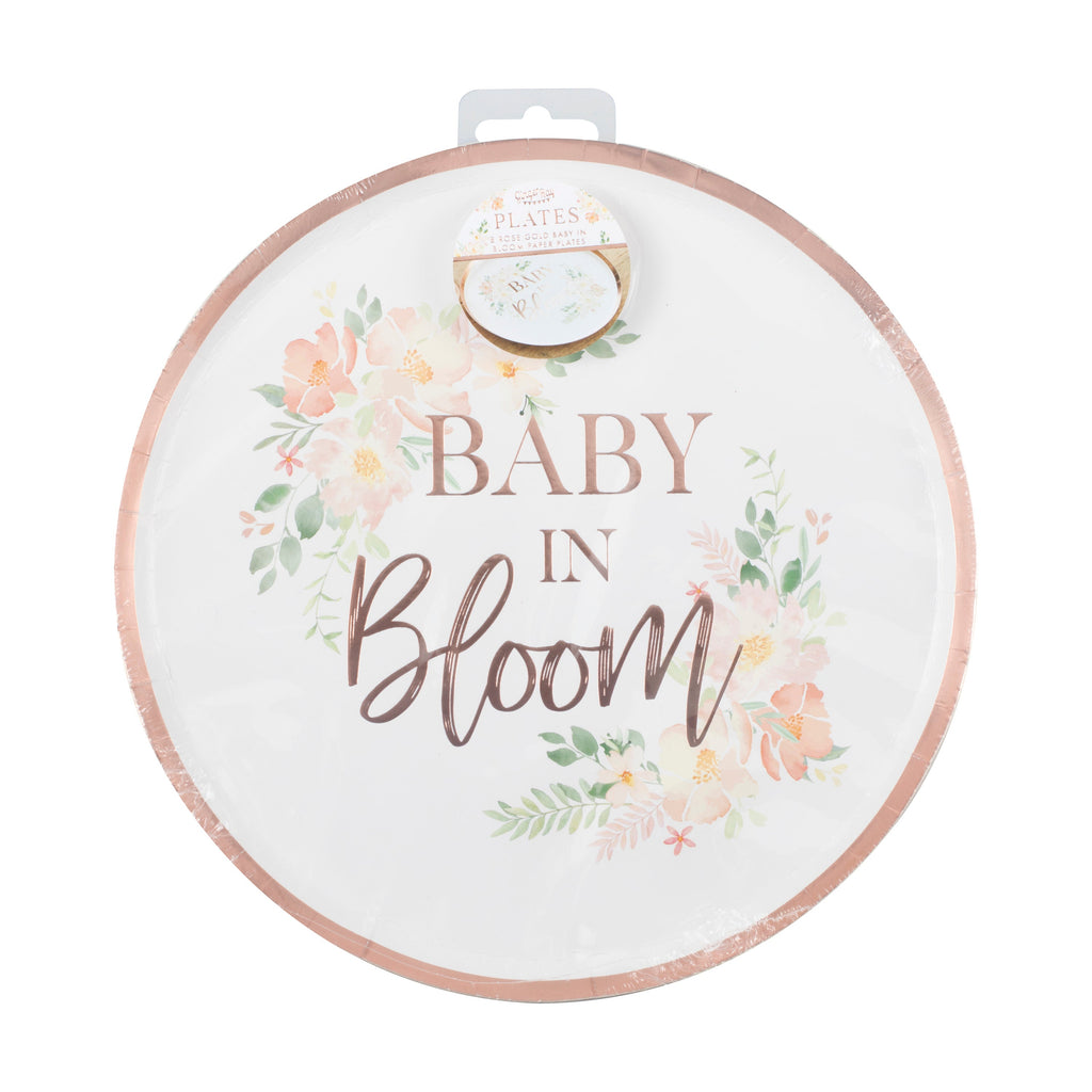 Rose Gold Baby In Bloom Baby Shower Plates- 5 Inner Pack