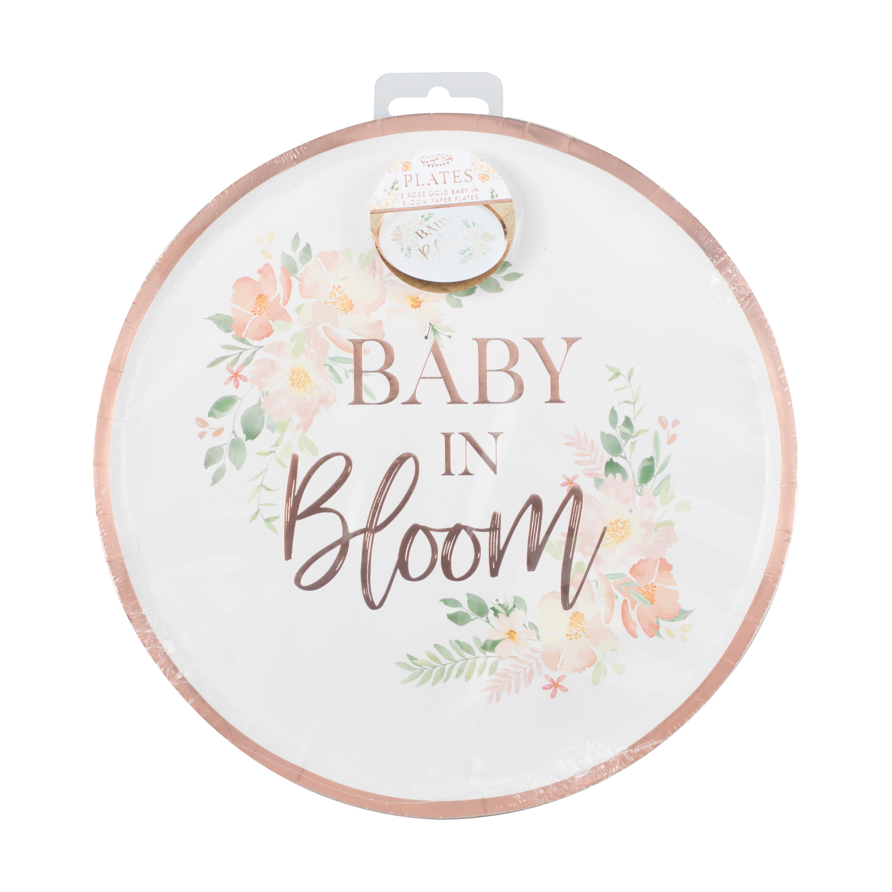 Rose Gold Baby In Bloom Baby Shower Plates- 5 Inner Pack