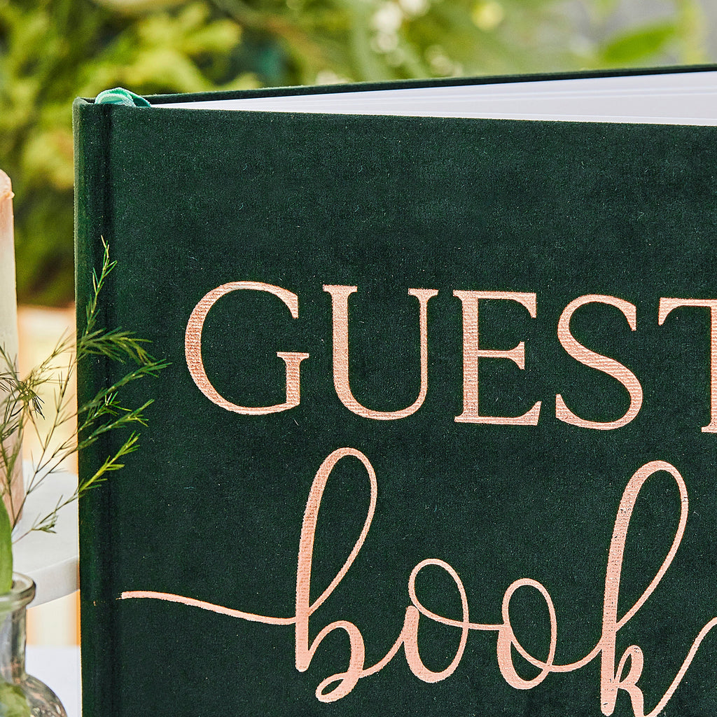 Green Velvet Foiled Wedding Guest Book