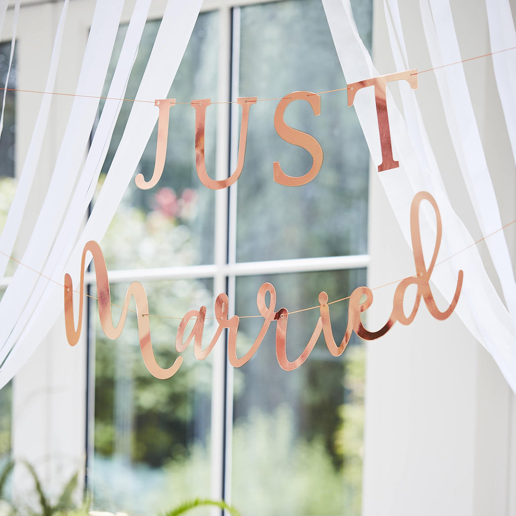 Rose Gold Scripted Just Married Banner