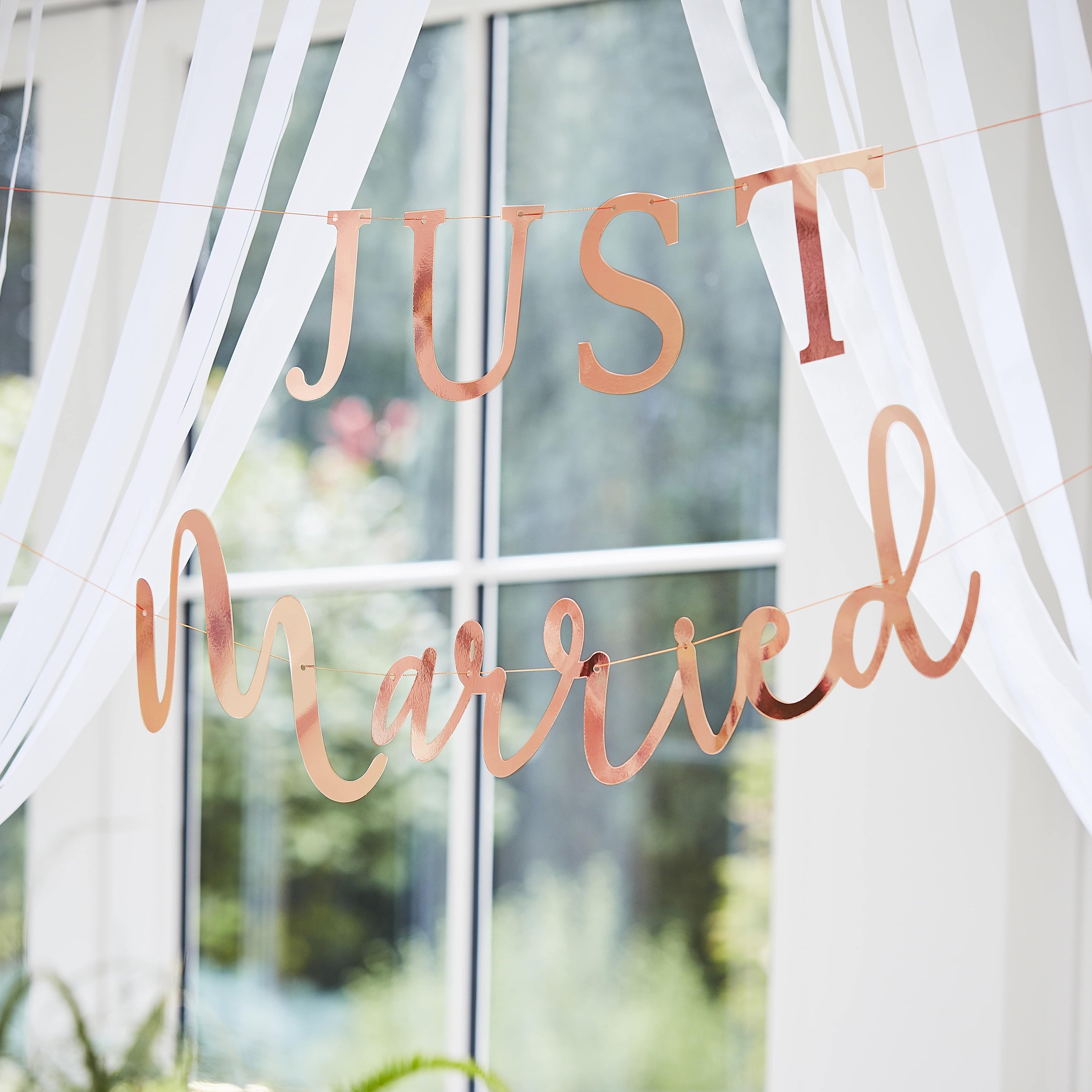 Rose Gold Scripted Just Married Banner