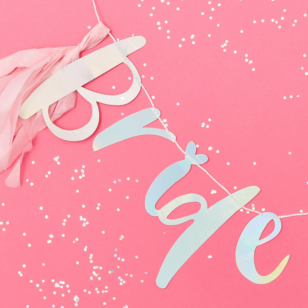 Bannière de fête prénuptiale irisée « Bride Tribe » – Lot de 5