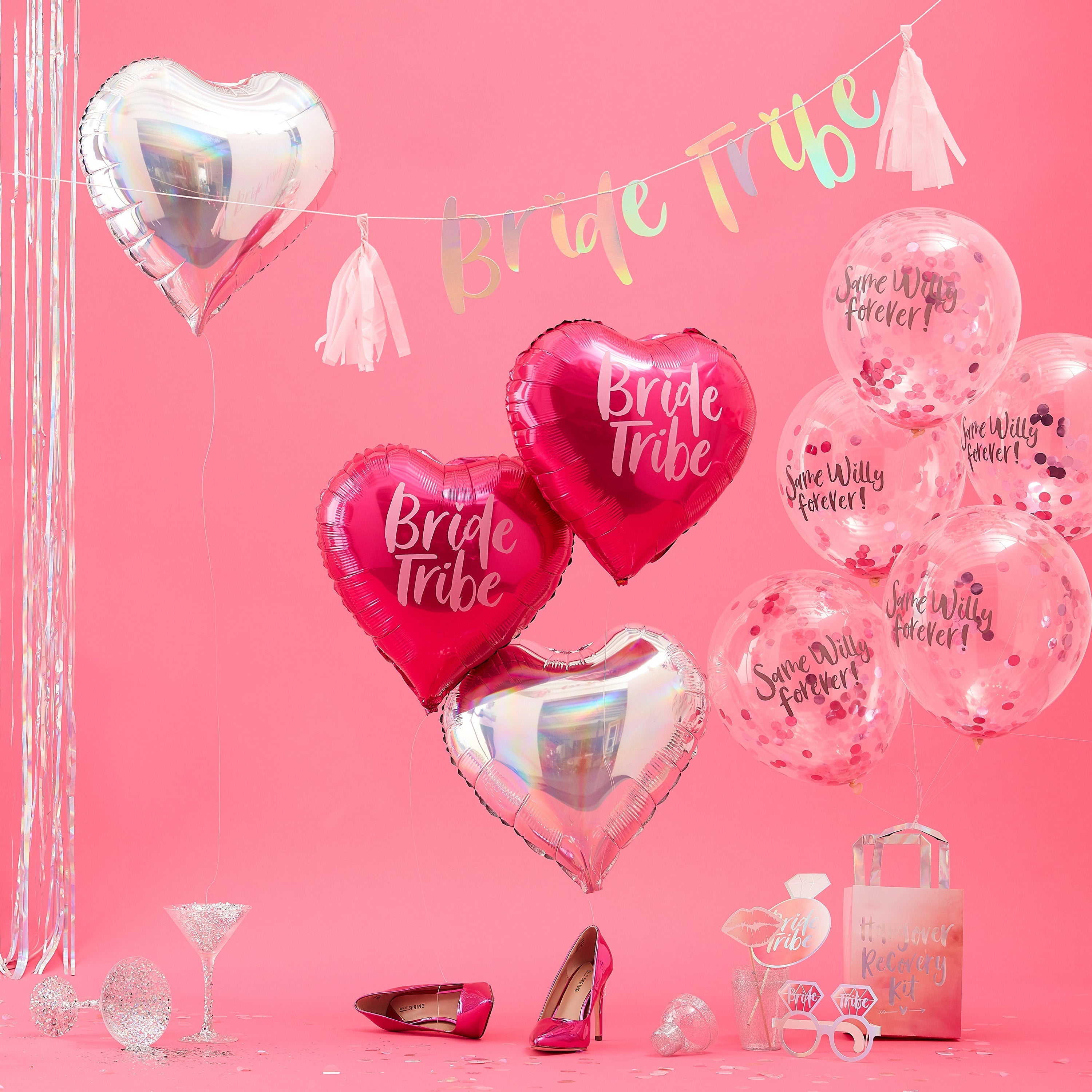 Bannière de fête prénuptiale irisée « Bride Tribe » – Lot de 5